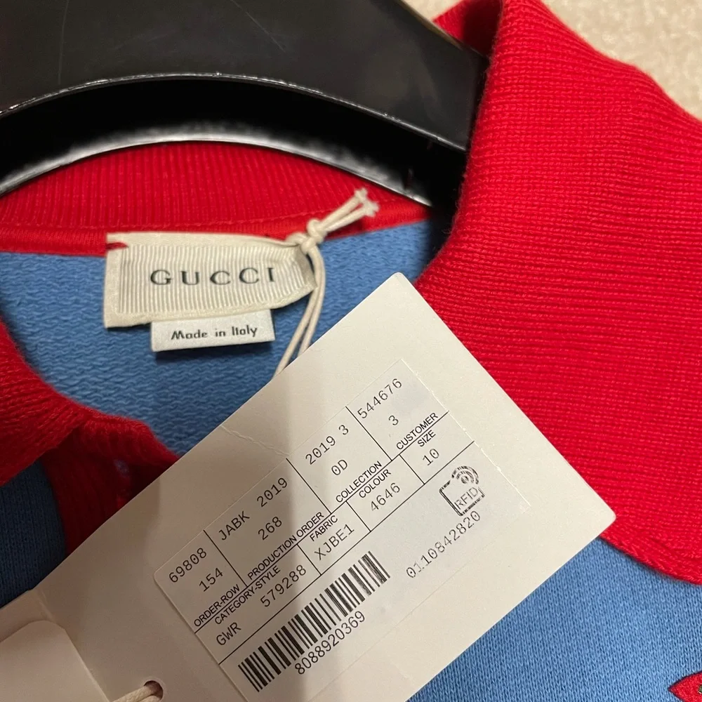 Gucci Blue Dress with Red Collar and Cuffs